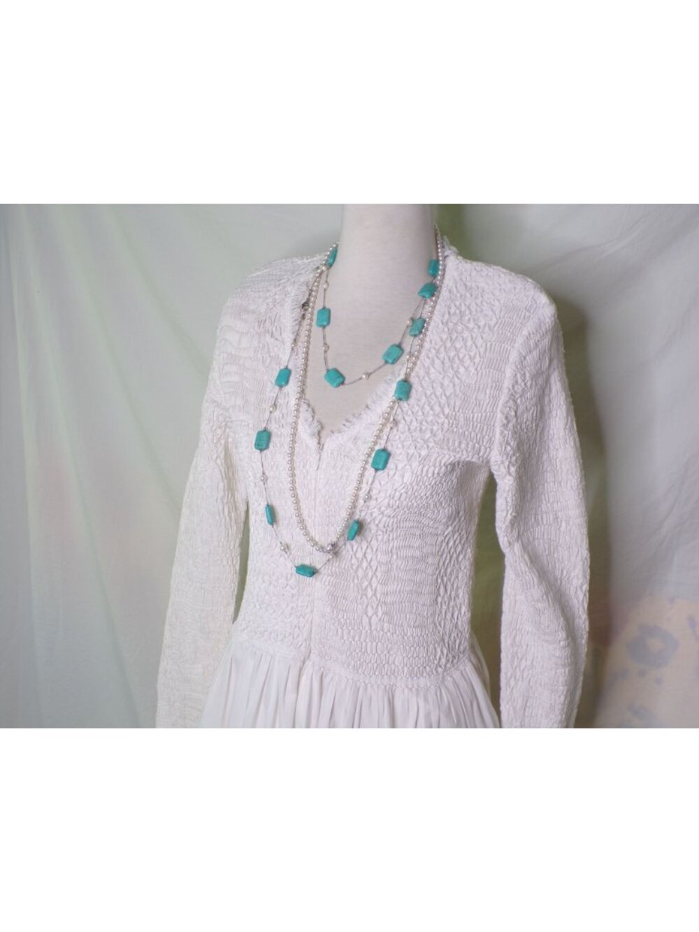 🆕SEA NEW YORK Casey Smocked Long Sleeve Midi Dress White 10 - Picture 12 of 16
